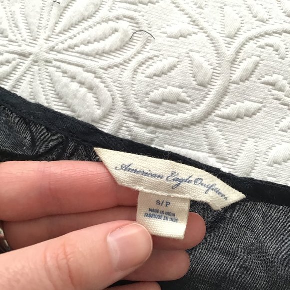 American Eagle Black Cotton Light Flowy Top with Embroidery - Picture 8 of 9